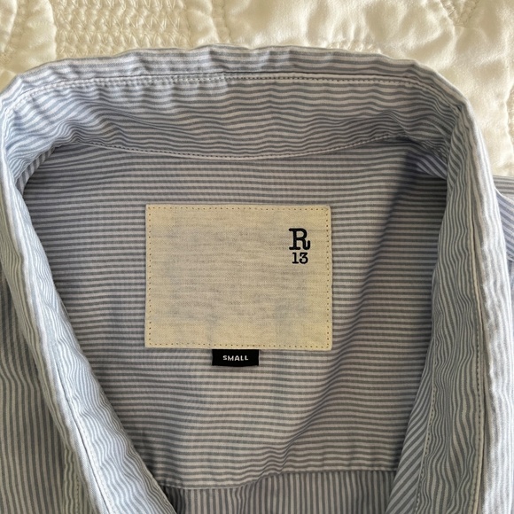 R13 Drop Neck Oversize Oxford Shirt Blue/White Pinstripe - Picture 6 of 7